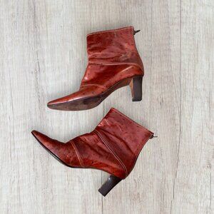 LOS ROBLES Vintage Ostrich Leather Western Snip Toe Boots 7.5 Block Heel Cognac